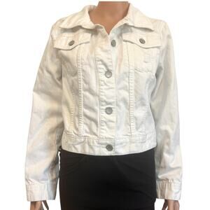 a.n.a. large distressed button front jean denim jacket C 2714